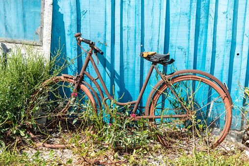 Oleron island (Charente-Maritime, France). Rusty bike on an oyster hut