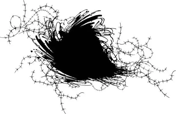 Vector illustration of barbwire  black and white  splattered  billboard