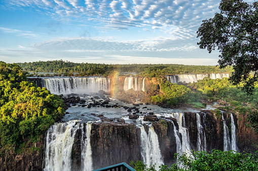 Iguazu Falls, the largest series of waterfalls of the world, located at the Brazilian and Argentinian border, View from Brazilian side, one of the Seven Natural Wonders of the World
