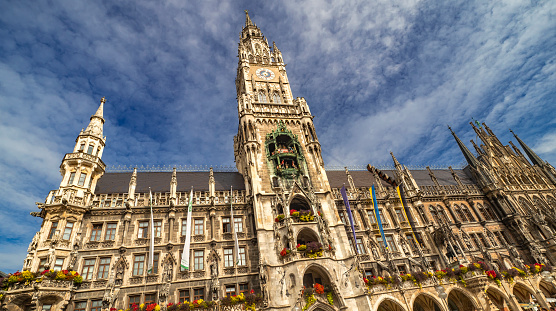 New Town Hall, 19th Century Gothic Revival Style, Marienplatz, Munich, Bavaria, Germany, Europe