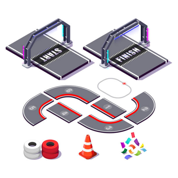 istock set of racing arches with start and finish and the track, vector isometric illustration 1475492254