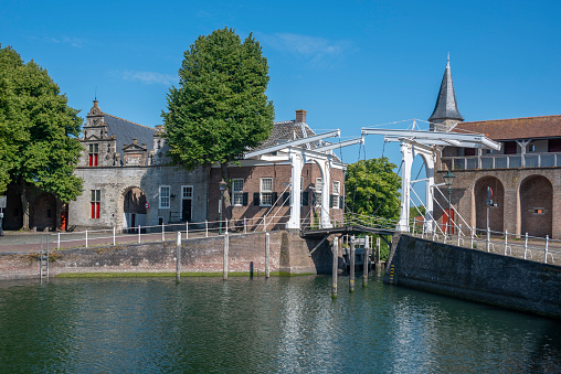 Canal bridge at the Old Port between Zuidhavenpoort and Noordhavenpoort in Zierikzee. Provinz  Zeeland in the Netherlands