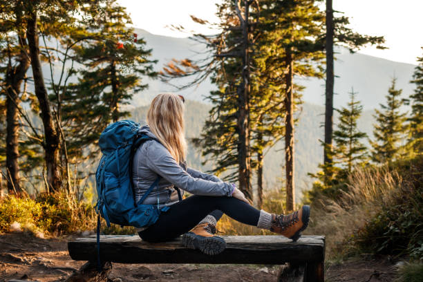 istock Female hiker relaxing during trekking in mountains 1475501126