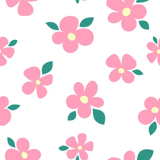 Vector illustration of Hand drawn abstract ditsy flowers seamless pattern on white background. Repeating floral vector pattern.