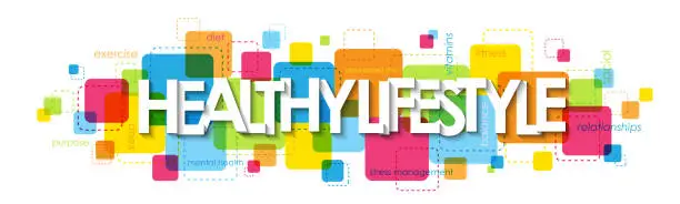 Vector illustration of HEALTHY LIFESTYLE rainbow colorful typography banner