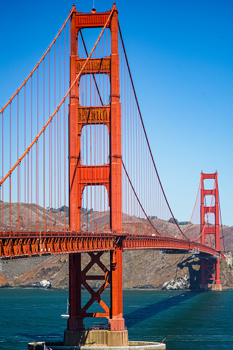 Golden Gate Bridge San Francisco with blue sky. No mist, no fog, no clouds. View from Golden Gate Viewpoint