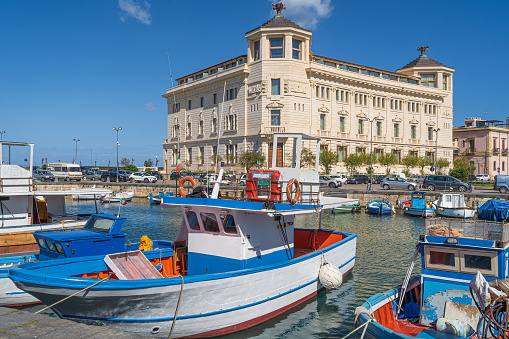 Looking across the harbor on the island of Ortigia in Syracuse Sicily