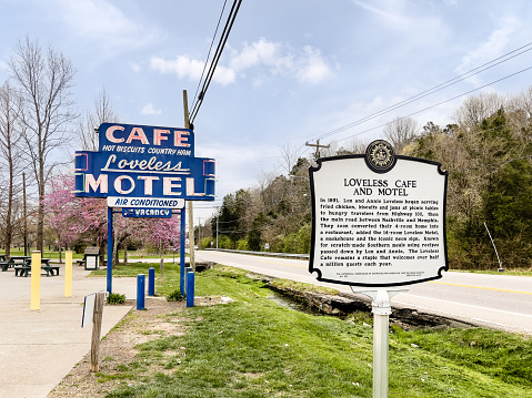 Nashville, TN, USA - March 14, 2023: The Loveless Café is a local Southern café that's been open since 1951 and has become a historical landmark.