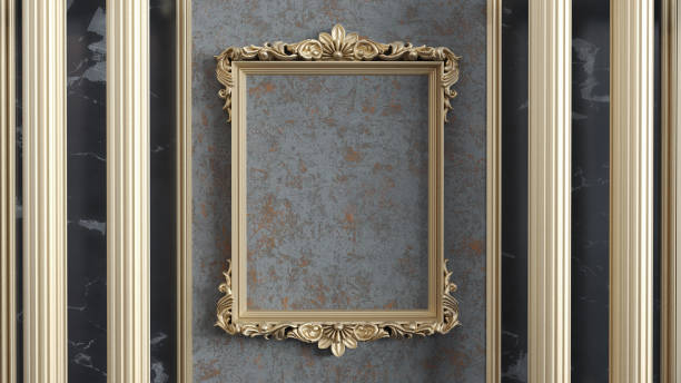istock Vintage background with classical columns, golden baroque frame, 1475513226