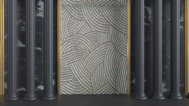 istock Vintage background with classical columns, golden baroque frame, 1475513231