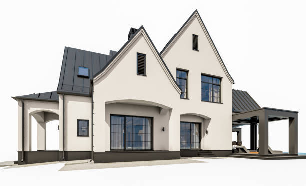 istock 3d rendering of white and black modern Tudor house isolated on white 1475516241