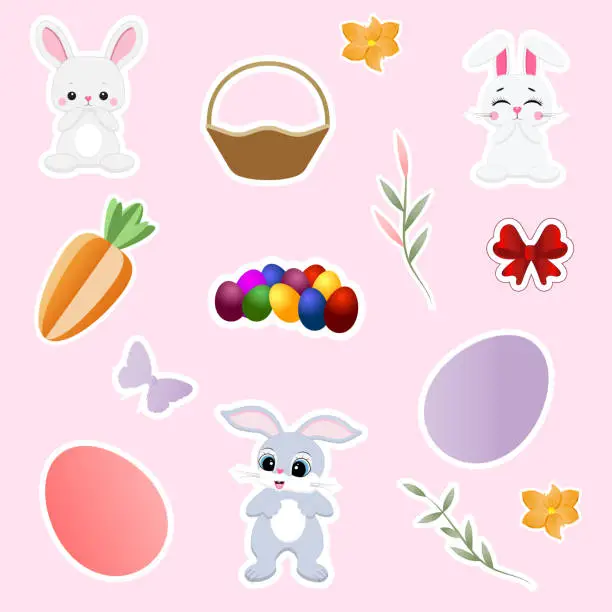 Vector illustration of Easter sticker set.Vector illustration.