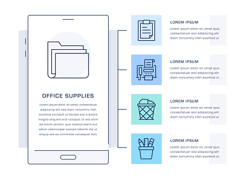 Office Supplies Infographic Design Template with editable stroke line icons