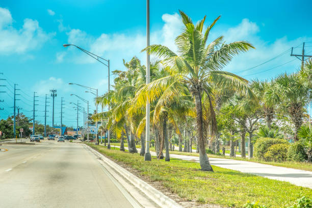 Driving in Marathon Key on a sunny day Driving in Marathon Key on a sunny day. Florida Keys, USA miami marathon stock pictures, royalty-free photos & images