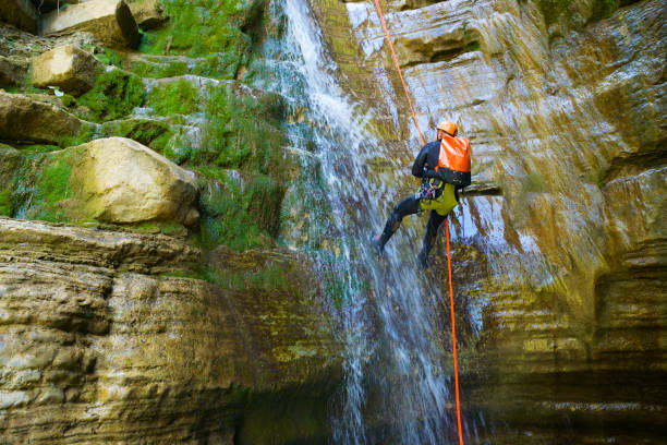 Canyoneering Furco Canyon in Pyrenees, Broto village, Huesca Province in Spain.