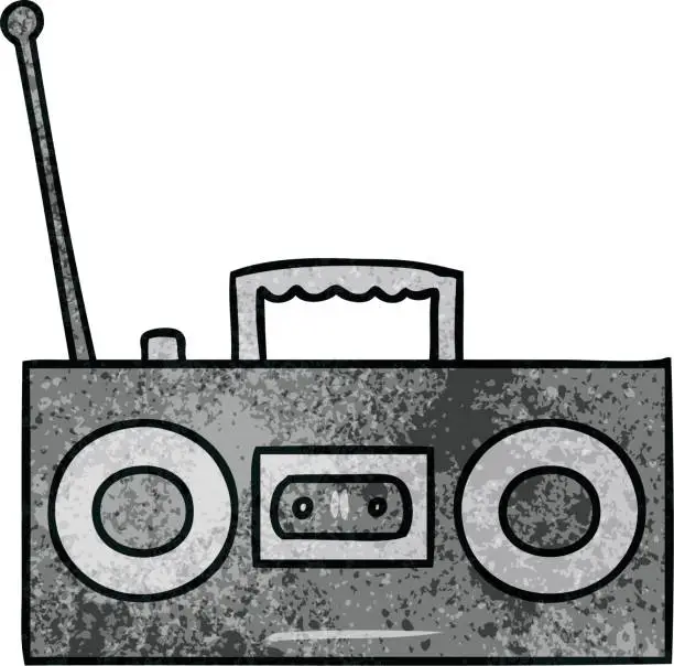 Vector illustration of hand drawn textured cartoon doodle of a retro cassette player