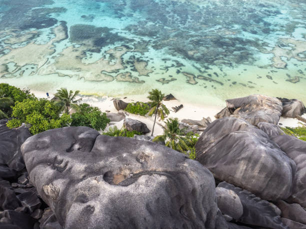 istock Aerial view of world famous Anse Source d'Argent beach 1475532232