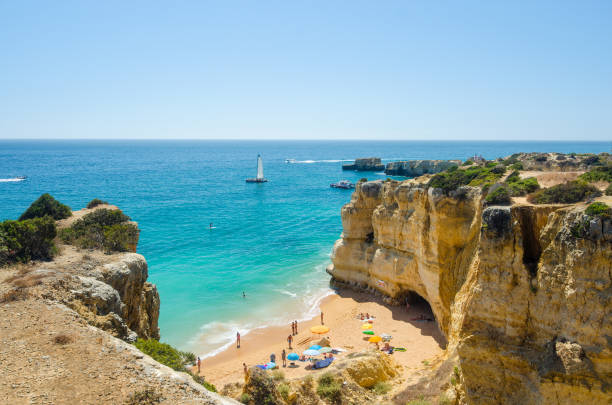 istock Beautiful landscape with golden limestone cliffs, Atlantic ocean and the Rabbit Beach (Praia da Coelha) in Albufeira, District Faro, Algarve, Southern Portugal 1475534841