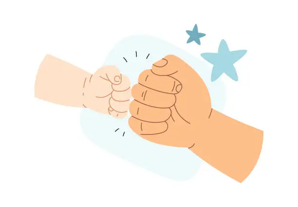 Vector illustration of Child and adult fist bump
