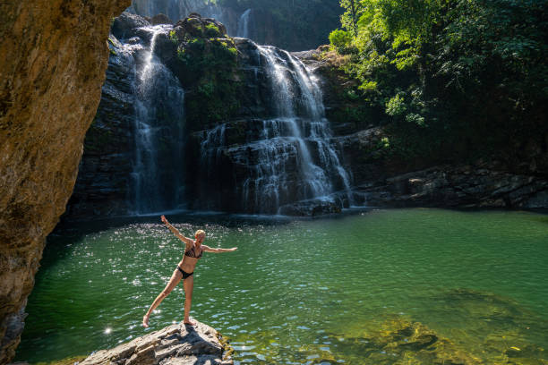 Beautiful Nauyaca Waterfall in the Wild Untamed Coastal Beauty of the Pacific Coast of Costa Rica stock photo