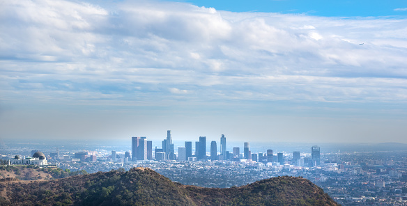 Downtown Los Angeles under a cloudy sky. California, USA