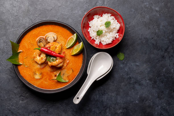 istock Thai Tom Yum Soup and bowl of rice 1475542321