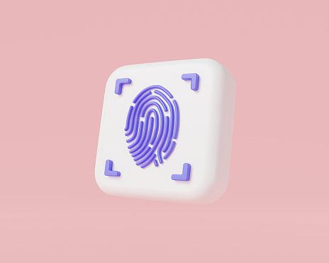 Fingerprint protection. Touch ID, Thumb print, finger digital security, personal privacy security, fingerprint scanning, Fingerprint Identification. Cyber security concept. 3d render illustration