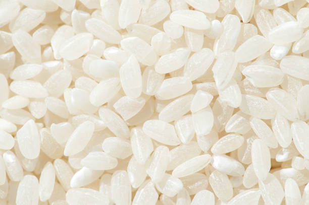 istock Texture of white rice seeds. Directly above 1475546249