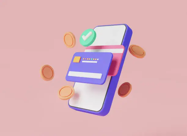Photo of Credit card with money coin and approved icon on mobile. payment online, Online transaction, banking, saving money, online shopping, money transfer. mobile payment concept. 3d render illustration