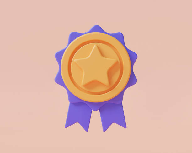 3d icon rendering illustration of gold medal with star and ribbons of yellow badge warranty and premium quality guarantee on pink background. High quality rating, golden award medal. Cartoon minimal ilustración de representación de iconos 3d de medalla de oro con estrella y cintas de garantía de insignia amarilla y garantía de calidad premium sobre fondo rosa. calificación de alta calidad, medalla de premio de oro. dibujos animados mínimos