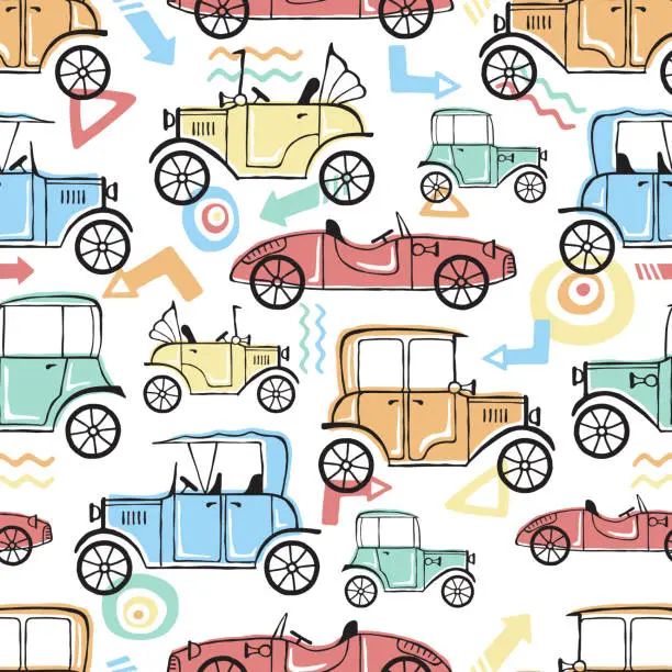 Vector illustration of Seamless pattern of vintage car vector illustration