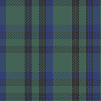 Green, black, blue plaid seamless background for fabric, textile, wallpaper.Vector illustration.