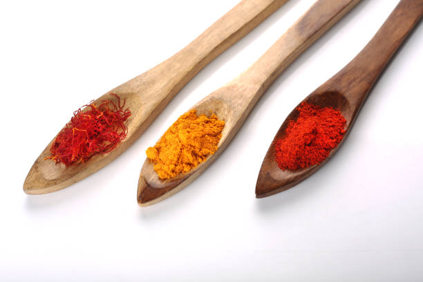 Indian Spices In Wooden Spoon stock photo