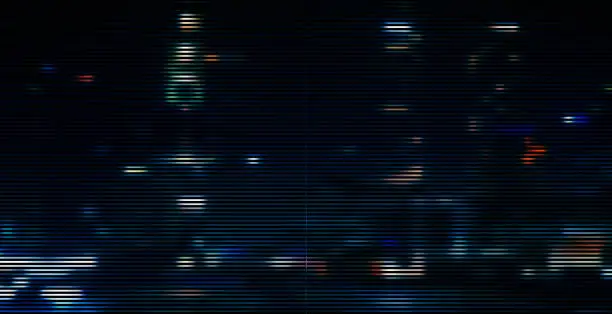 Vector illustration of Vector Cyberpunk City Neon Colors Landscape Scene Textured Background