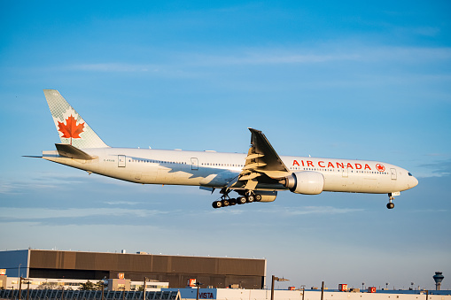 Air Canada Boeing 777 landing at Toronto Pearson International Airport in Toronto, Ontario, Canada on June 4th 2022. Registration C-FRAM.