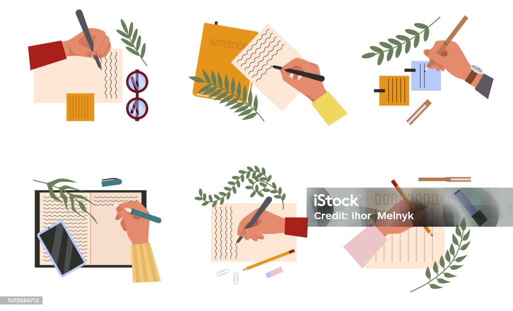 Hand Making Notes Vector Hand Making Note Stock Illustration - Download Image Now - Adult ...