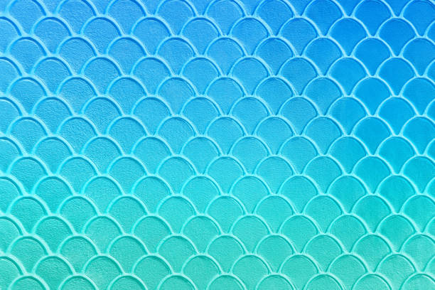 Fish Scale Mermaid Blue Teal Pattern Ombre Wave Holographic Scalloped Texture Abstract Dragon Reptile Dinosaur Snake Skin Pearl Turquoise Shiny Concrete Grunge Wall Circle Background Sparse Full Frame Toned Macro Photography