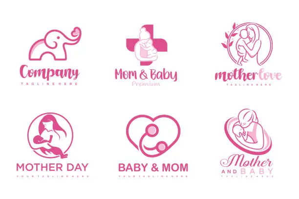 Vector illustration of happy baby and mother icon set icon design.badges for children store & baby care center.illustration