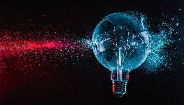 large blue bulb shatters and creates fragments