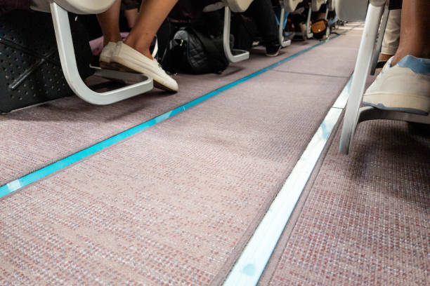 istock Emergency floor path illumination marking in aeroplane cabin 1475562774