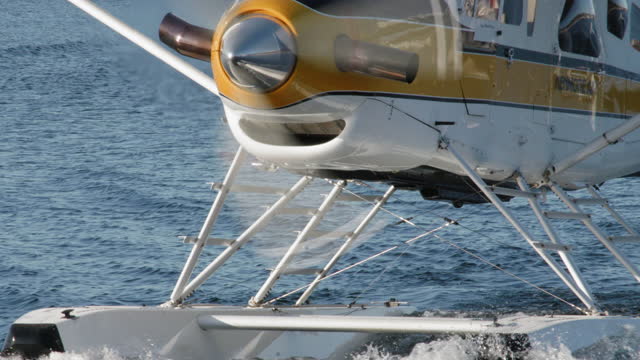 Front of of Seaplane Propeller Spinning Slow motion
