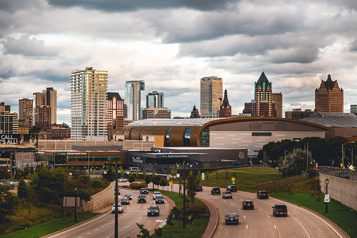 Overlooking downtown Milwaukee and the Fiserv Forum