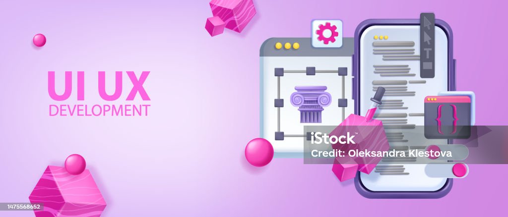 3d Ux Design Banner Ui Web Page Smartphone Screen Vector Program ...