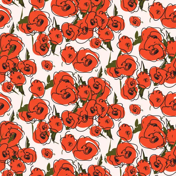 Vector illustration of Vector seamless pattern of poppies isolated on a light background