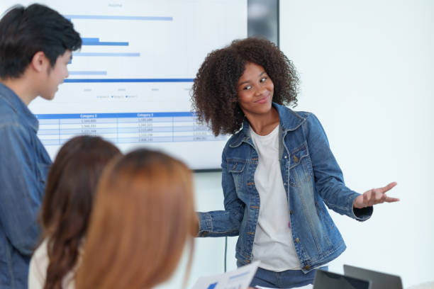istock Beautiful Asian businesswoman presents her creative development planning strategy at a meeting on company sales strategy marketing. 1475575447