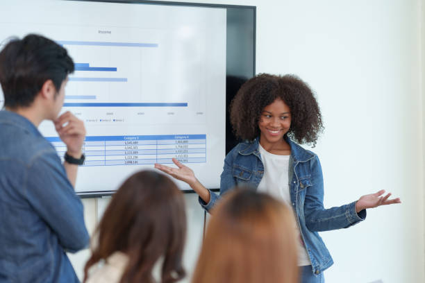 istock Beautiful Asian businesswoman presents her creative development planning strategy at a meeting on company sales strategy marketing. 1475575451