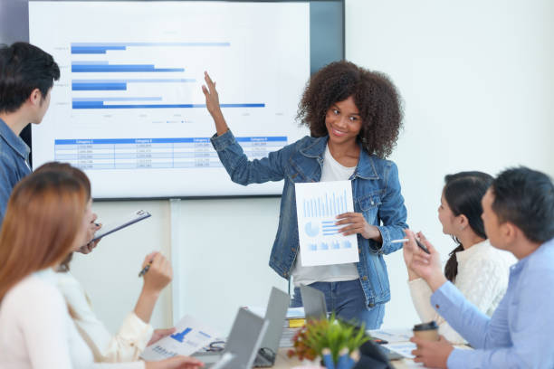 istock Beautiful Asian businesswoman presents her creative development planning strategy at a meeting on company sales strategy marketing. 1475575473