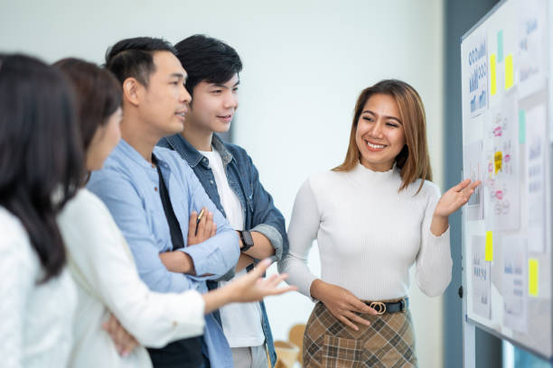 istock Beautiful Asian businesswoman presents her creative development planning strategy at a meeting on company sales strategy marketing. 1475575539