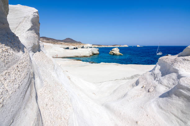 White chalk cliffs in Sarakiniko, Milos island, Cyclades, Greece.