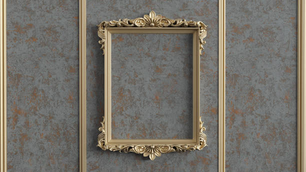istock golden empty frame on old wall, gold frames on grunge background. Vintage background 1475589727